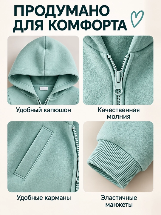 Детский костюм тройка : худи на молнии, лонгслив и брюки, спортивный комплект
