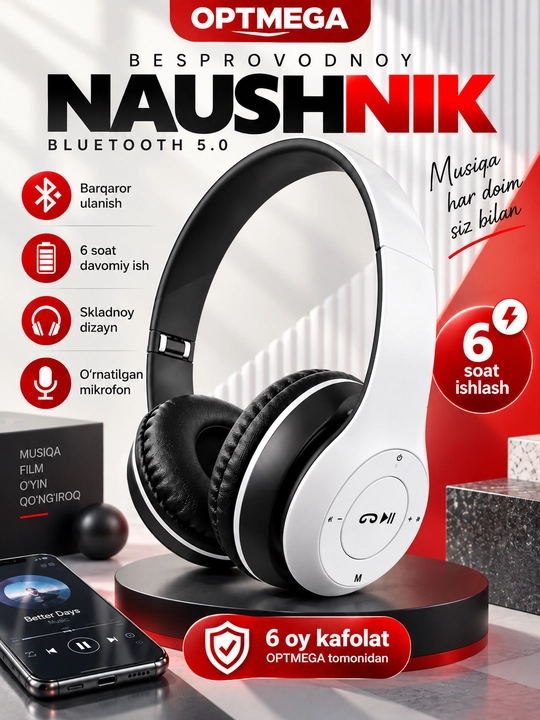 Simsiz quloqchinlar P47, Bluetooth 5.0, yig'iluvchan, mikrofon bilan, shovqinsiz - 