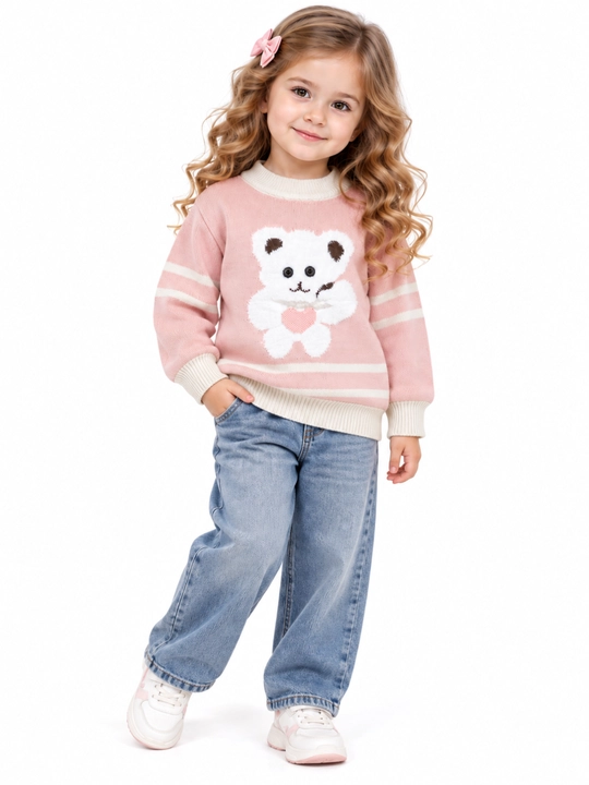 Свитер для девочки вязаный с мишкой, 3–6 лет