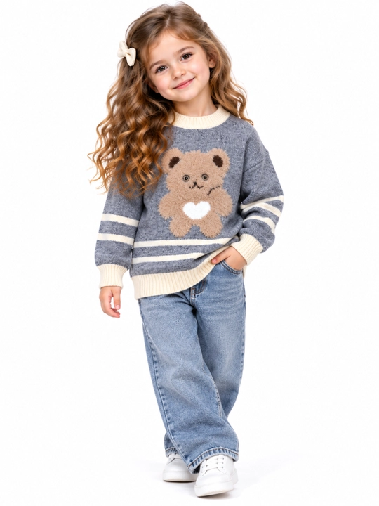 Свитер для девочки вязаный с мишкой, 3–6 лет