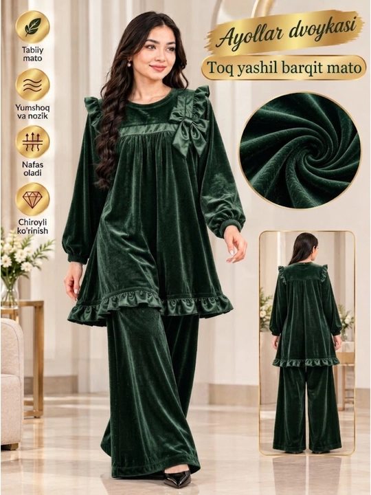 Dvoyka ayollar uchun, bambuk baxmaldan shim va koylak to'plami, sarpo va xalatlar oversize
