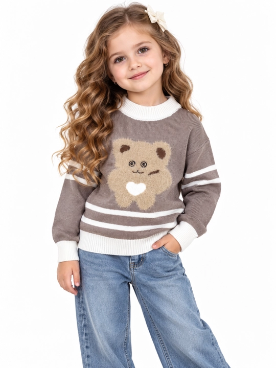 Свитер для девочки вязаный с мишкой, 3–6 лет