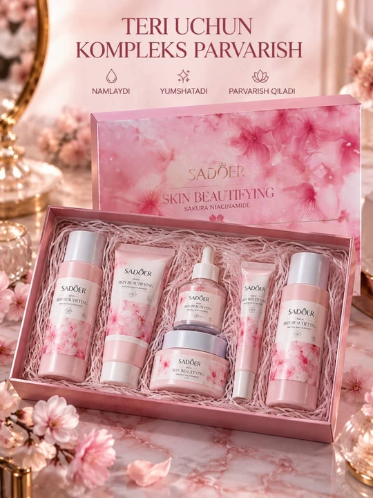 Yuz parvarishi to‘plami SADOER Sakura Niacinamide, namlantiruvchi kosmetika