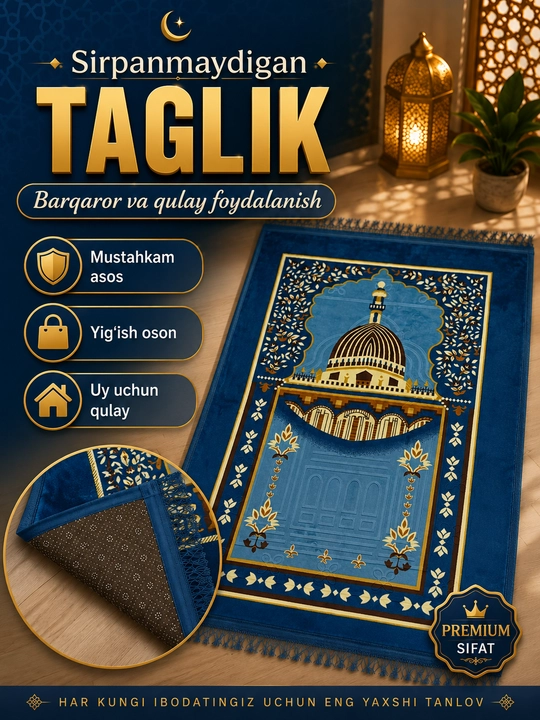Namoz gilami, 105*80 sm, yumshoq va yengil mato, sovg‘a uchun ajoyib tanlov