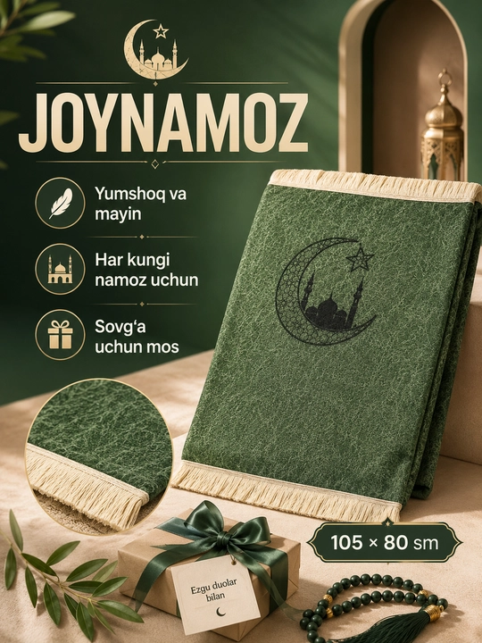 Namoz gilami, 105*80 sm, yumshoq va yengil mato, sovg‘a uchun ajoyib tanlov - 