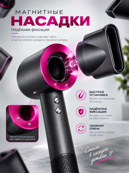 Фен для волос с магнитными насадками, фен, фен сушки волос, DYSON, подарок для женщин