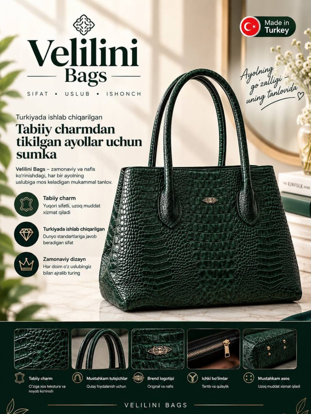 VELILINI tabiy charm sumkalari - 