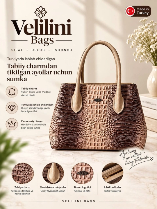 VELILINI tabiy charm sumkalari - 