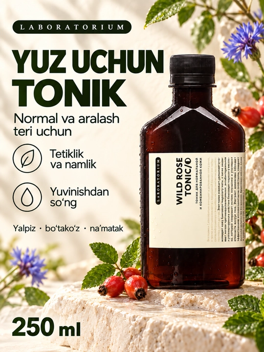 Oddiy va aralash teri uchun Laboratorium Wild Rose yuz tonigi, 250 ml