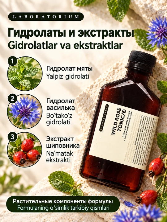 Oddiy va aralash teri uchun Laboratorium Wild Rose yuz tonigi, 250 ml