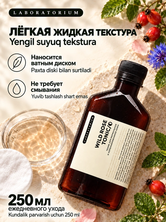 Oddiy va aralash teri uchun Laboratorium Wild Rose yuz tonigi, 250 ml