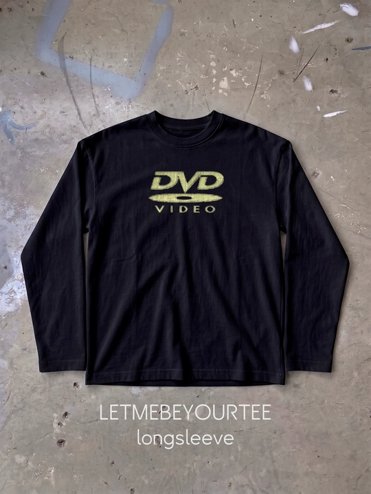 LMBYT qora oversayz longslivi, DVD Video retro printi bilan - 
