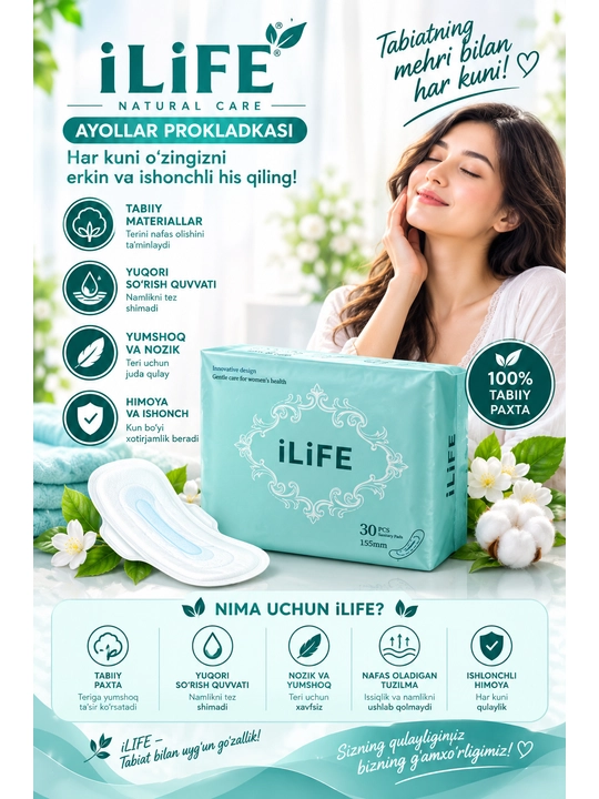 ILiFE ayollar gigiyenik prokladkalari 155mm, 190mm, 245mm - 
