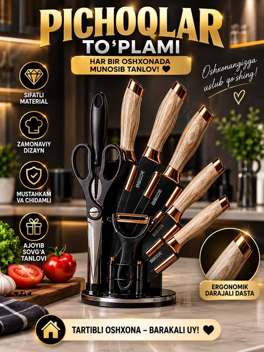 Oshxona uchun 8in1 professional pichoqlar to'plami - 