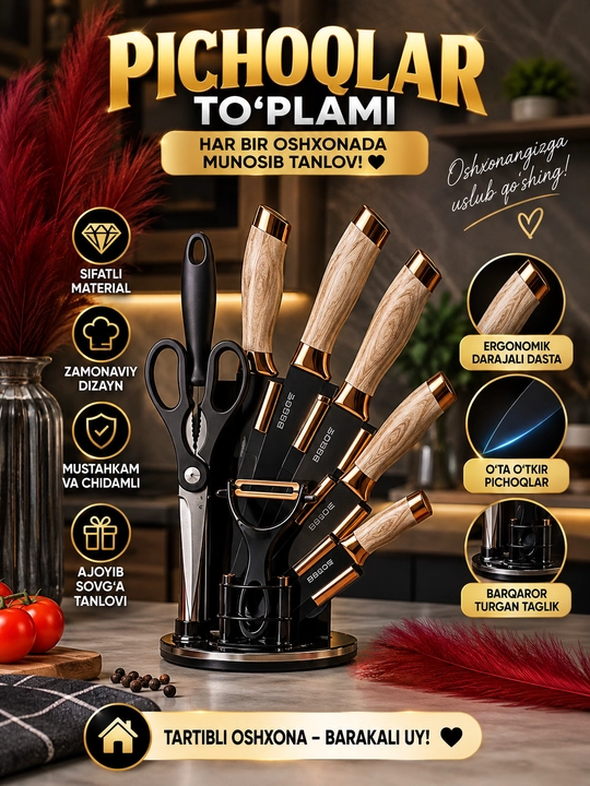 Oshxona uchun 8in1 professional pichoqlar to'plami