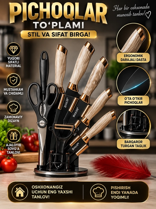 Oshxona uchun 8in1 professional pichoqlar to'plami
