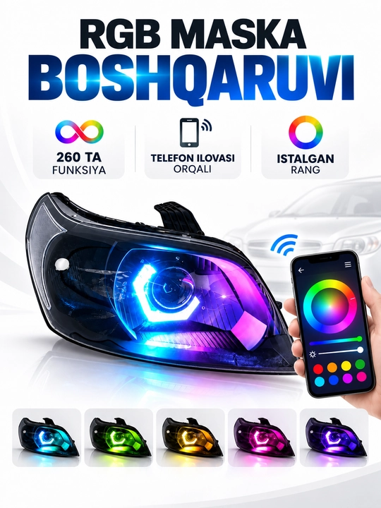 Тюнинговые фары Nexia 3 с Bi-LED Zimmer R80 Max 80W, RGB Angel Eyes, 260 функций