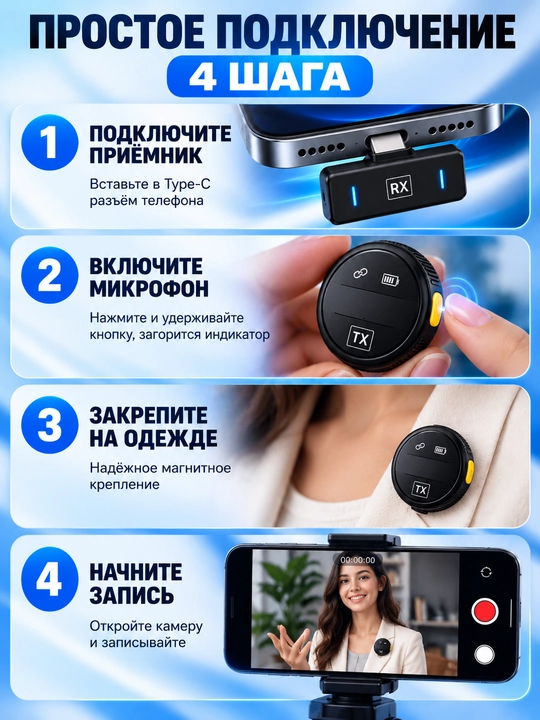 Mikrafon, mikrofon, mini mikrafon, simsiz mikrofon, petlichka, iphone va android uchun,anc