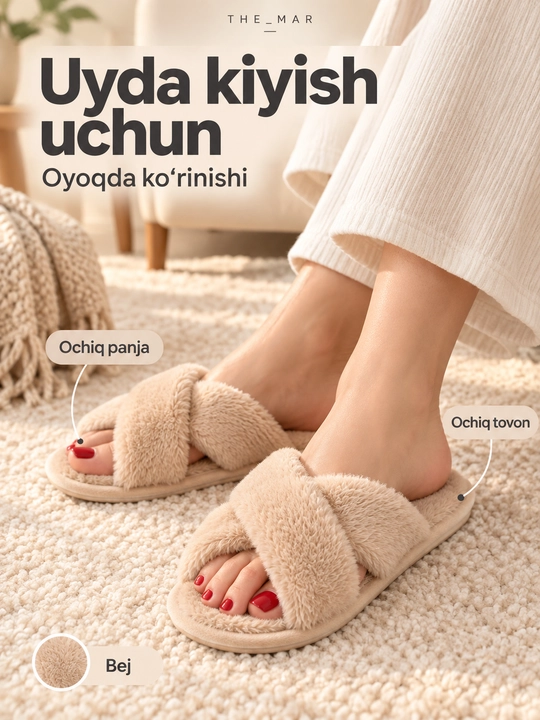 Uy shippaklari, ayollarniki, yumshoq, momiq, ochiq, kesishgan tasmali, tagcharmi EVA