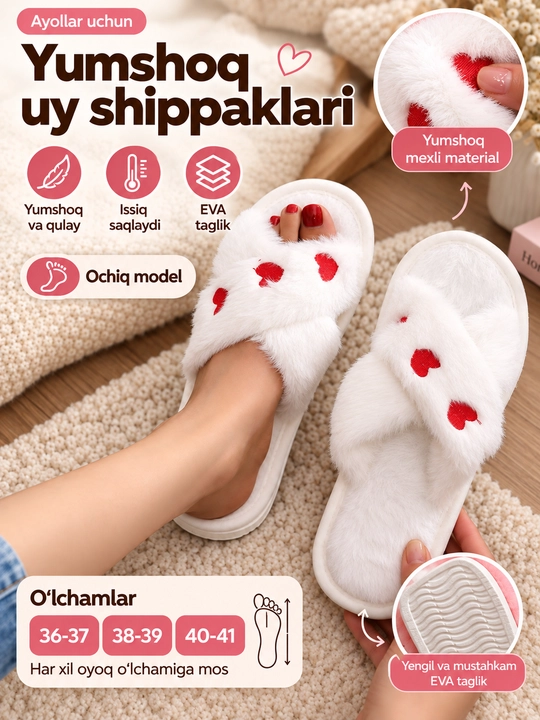 Uy shippaklari, ayollarniki, yumshoq, momiq, ochiq, kesishgan tasmali, tagcharmi EVA