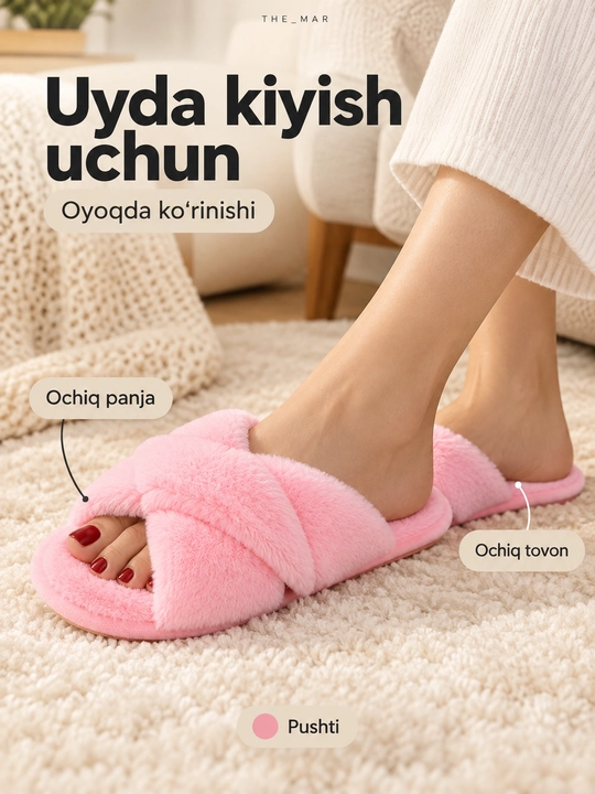 Uy shippaklari, ayollarniki, yumshoq, momiq, ochiq, kesishgan tasmali, tagcharmi EVA