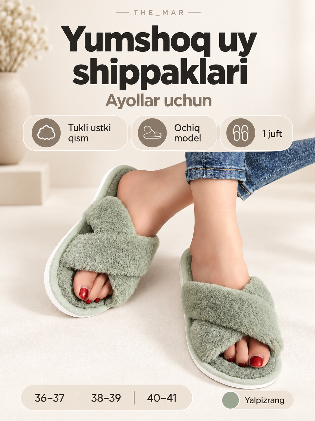Uy shippaklari, ayollarniki, yumshoq, momiq, ochiq, kesishgan tasmali, tagcharmi EVA