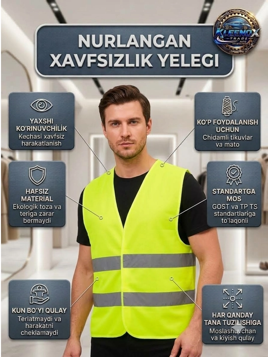 Nur qaytaruvchi xavfsizlik nimchasi, avtomobil va ish uchun yorug'lik qaytargich jilet