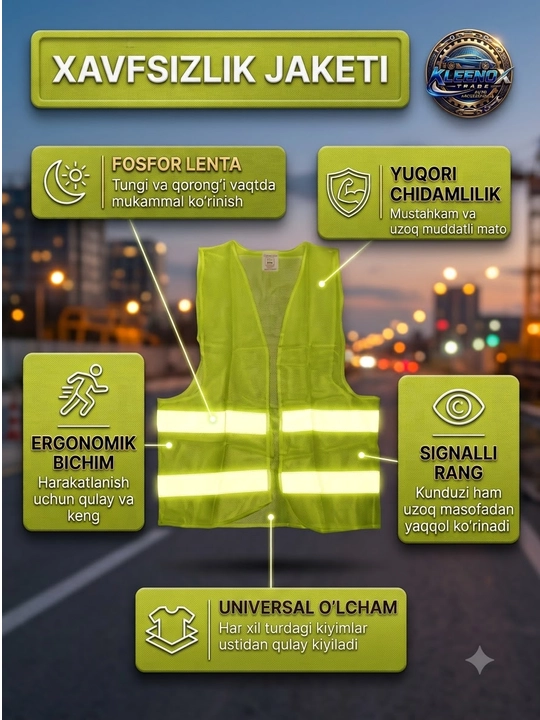 Nur qaytaruvchi xavfsizlik nimchasi, avtomobil va ish uchun yorug'lik qaytargich jilet