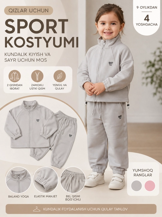 Спортивный костюм для девочки, детский костюм, костюм 2 предмета - 