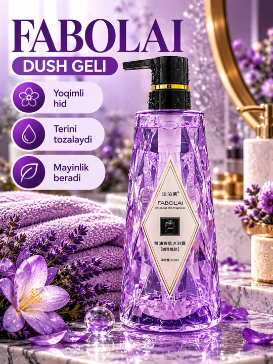 Dush geli 300 ml, 500 ml, 800 ml, xushbo‘y, namlovchi va yumshoq parvarish uchun