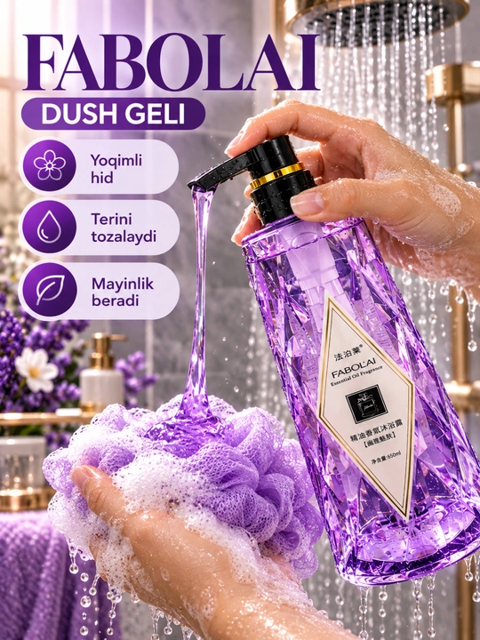 Dush geli 300 ml, 500 ml, 800 ml, xushbo‘y, namlovchi va yumshoq parvarish uchun