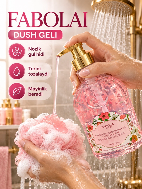 Dush geli 300 ml, 500 ml, 800 ml, xushbo‘y, namlovchi va yumshoq parvarish uchun