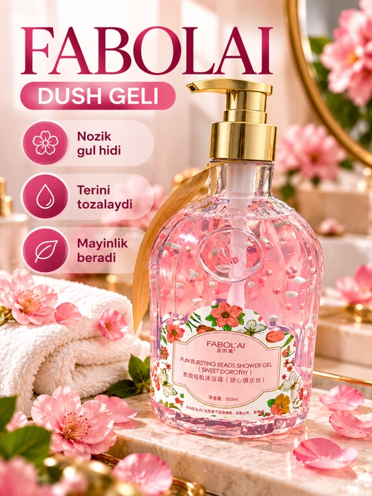 Dush geli 300 ml, 500 ml, 800 ml, xushbo‘y, namlovchi va yumshoq parvarish uchun