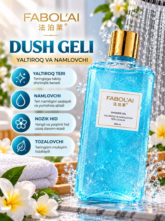Dush geli 300 ml, 500 ml, 800 ml, xushbo‘y, namlovchi va yumshoq parvarish uchun