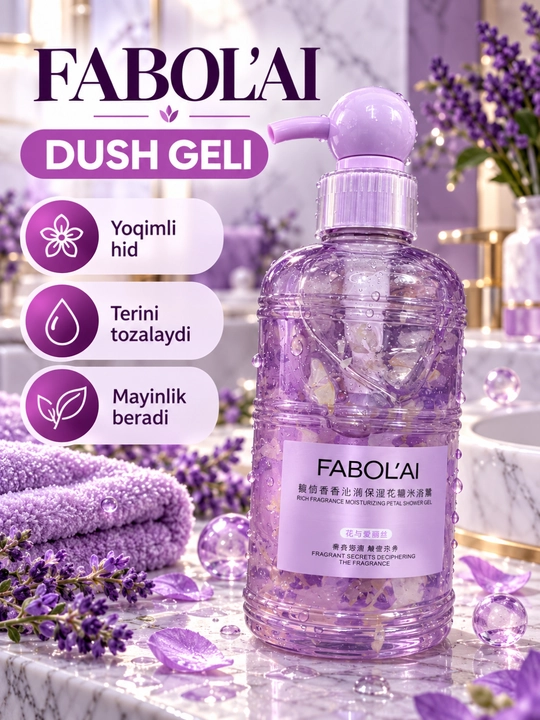 Dush geli 300 ml, 500 ml, 800 ml, xushbo‘y, namlovchi va yumshoq parvarish uchun