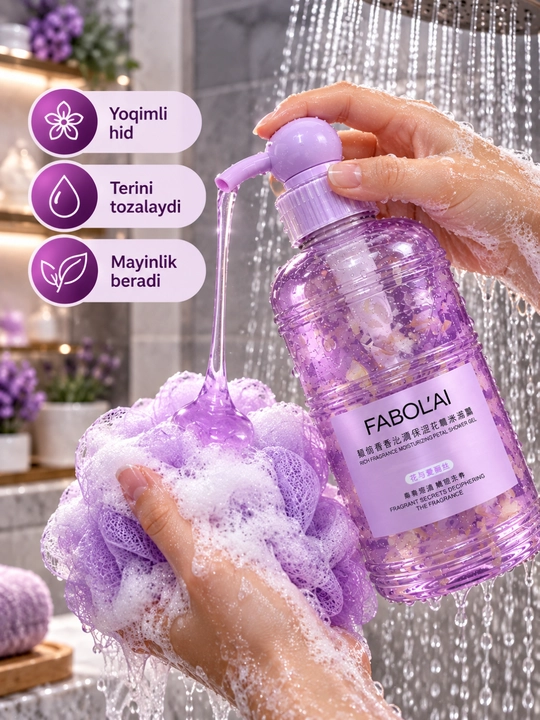 Dush geli 300 ml, 500 ml, 800 ml, xushbo‘y, namlovchi va yumshoq parvarish uchun