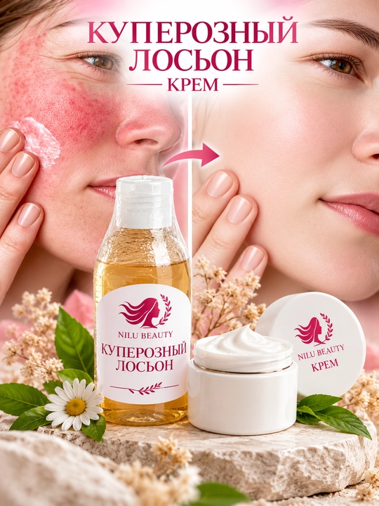 Набор для сухой кожи лица с куперозным румянцем, уход с лосьоном и кремом - 