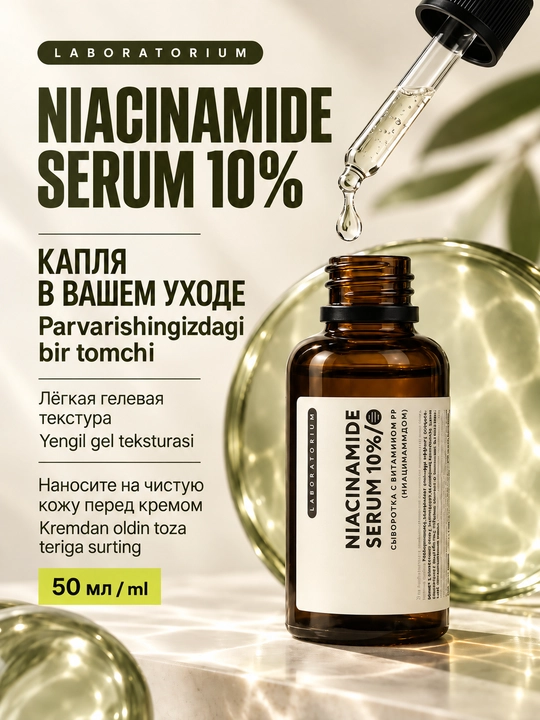 Сыворотка для лица Laboratorium с ниацинамидом 10% и цинком, 50 мл