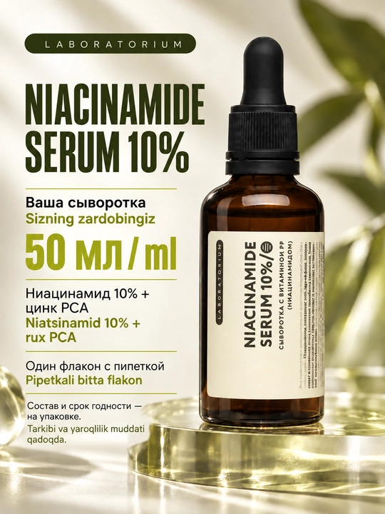 Сыворотка для лица Laboratorium с ниацинамидом 10% и цинком, 50 мл