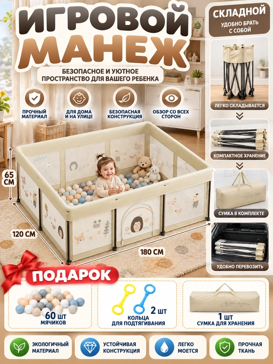 Детский манеж складной, игровой - 