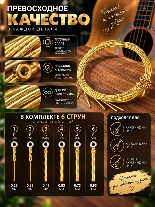 Akustik gitara tori, 1 to'plam, 6 dona