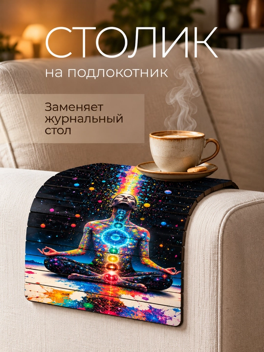 Divan qo‘ltiq suyanchig‘i uchun egiluvchan yog‘och stolcha.Telefon, pult va kofe