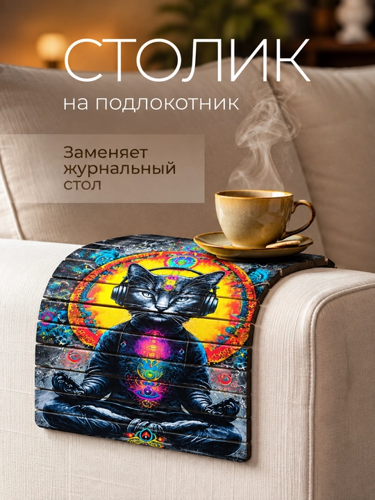Divan qo‘ltiq suyanchig‘i uchun egiluvchan yog‘och stolcha.Telefon, pult va kofe