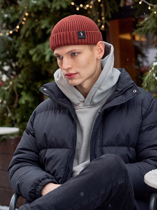 Erkaklar uchun qishki shapka beanie, qisqa bone shapka, to‘qilgan bosh kiyim