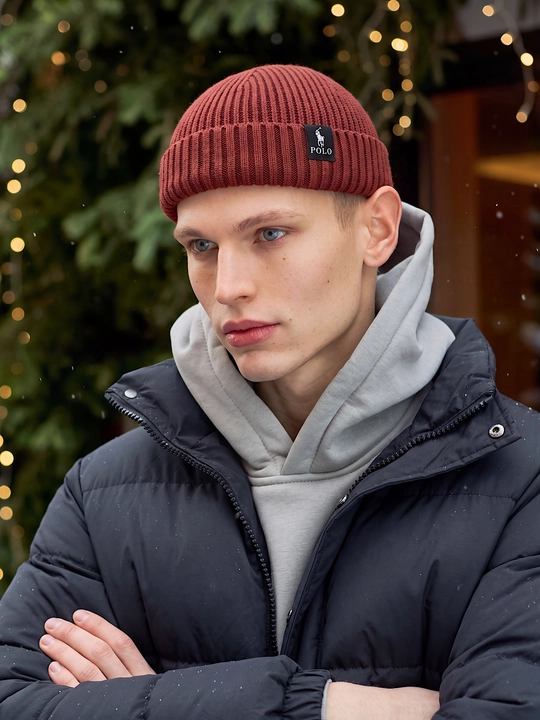 Erkaklar uchun qishki shapka beanie, qisqa bone shapka, to‘qilgan bosh kiyim
