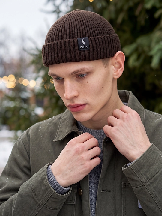 Erkaklar uchun qishki shapka beanie, qisqa bone shapka, to‘qilgan bosh kiyim