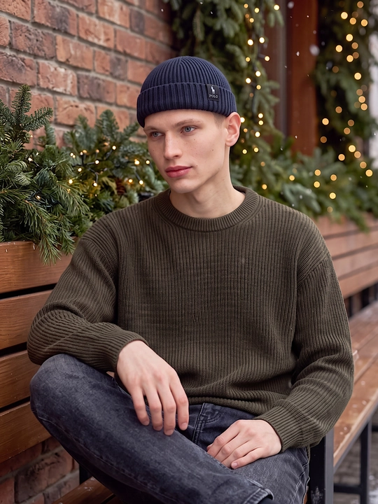 Erkaklar uchun qishki shapka beanie, qisqa bone shapka, to‘qilgan bosh kiyim