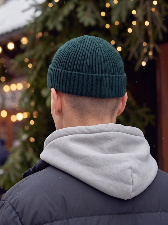 Erkaklar uchun qishki shapka beanie, qisqa bone shapka, to‘qilgan bosh kiyim