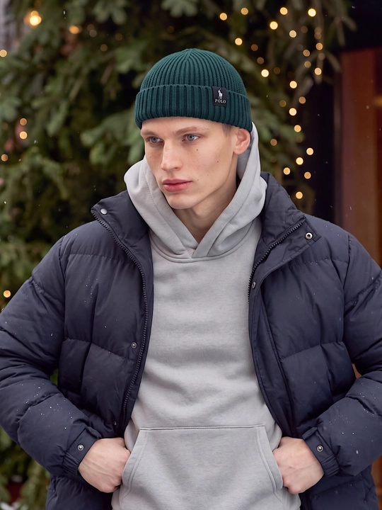 Erkaklar uchun qishki shapka beanie, qisqa bone shapka, to‘qilgan bosh kiyim