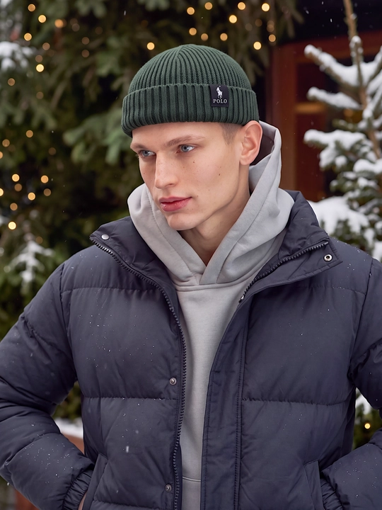 Erkaklar uchun qishki shapka beanie, qisqa bone shapka, to‘qilgan bosh kiyim
